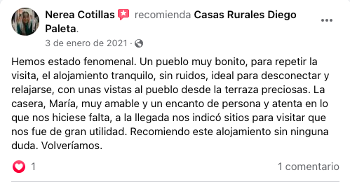 Opiniones y comentarios Casas Rurales Diego Paleta